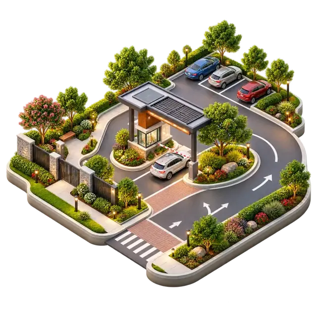 SNN Kudlu paved civic plaza with internal paths and landscaped building edges